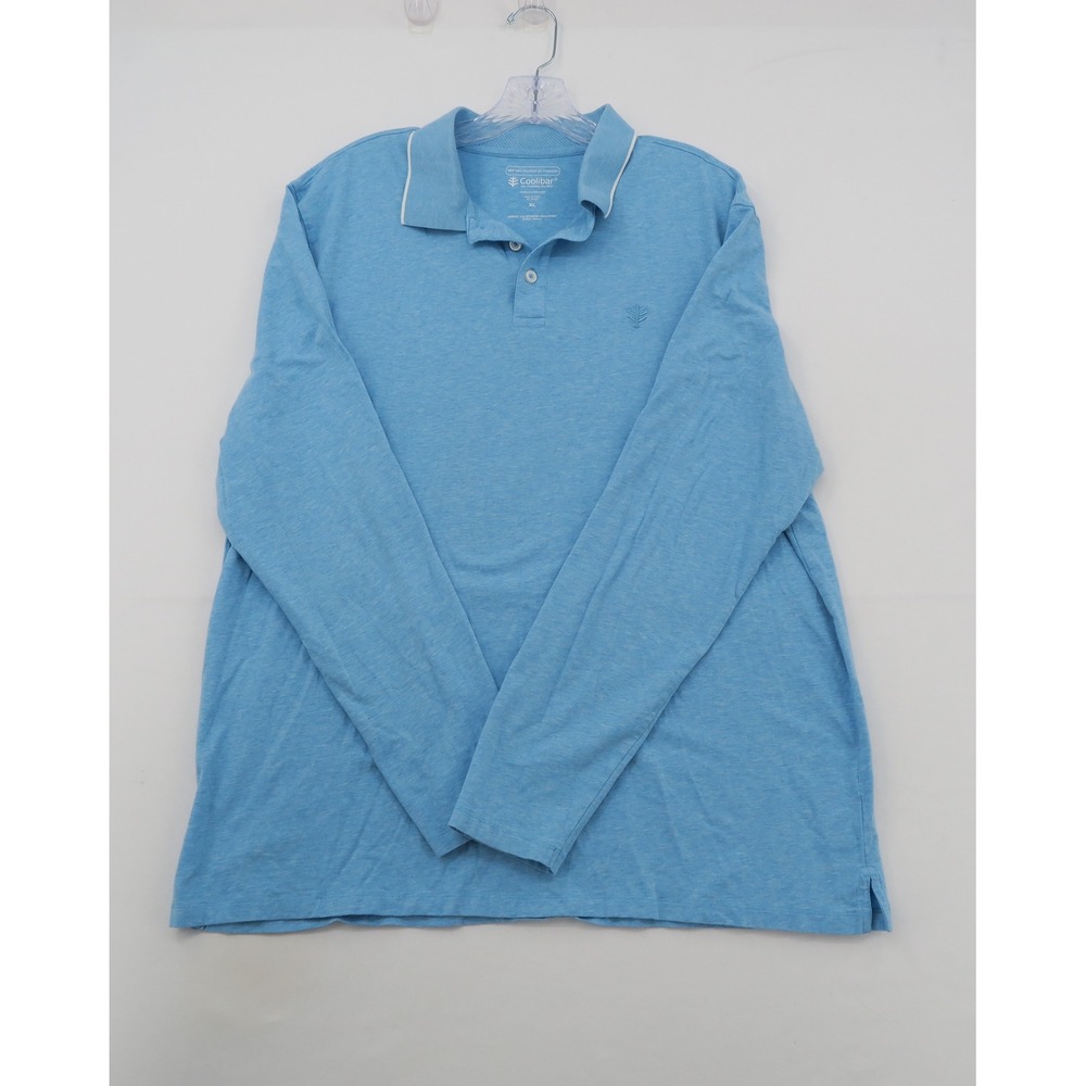 Coolibar Men Coppitt Long Sleeve Polo Shirt XL Blue UPF 50+ Sun Protection